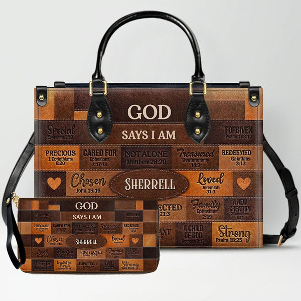 Personalized God Says You Are Leather Handbag Set