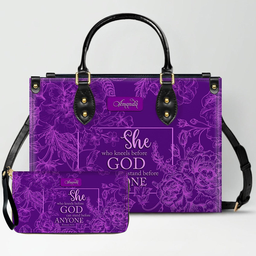Personalized Floral Christian Leather Handbag
