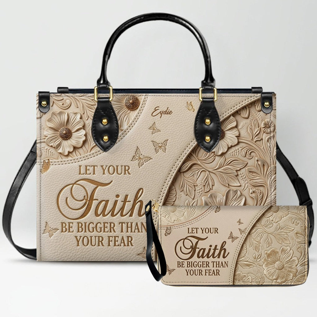 Personalized Faith Bigger Than Fear Leather Tote
