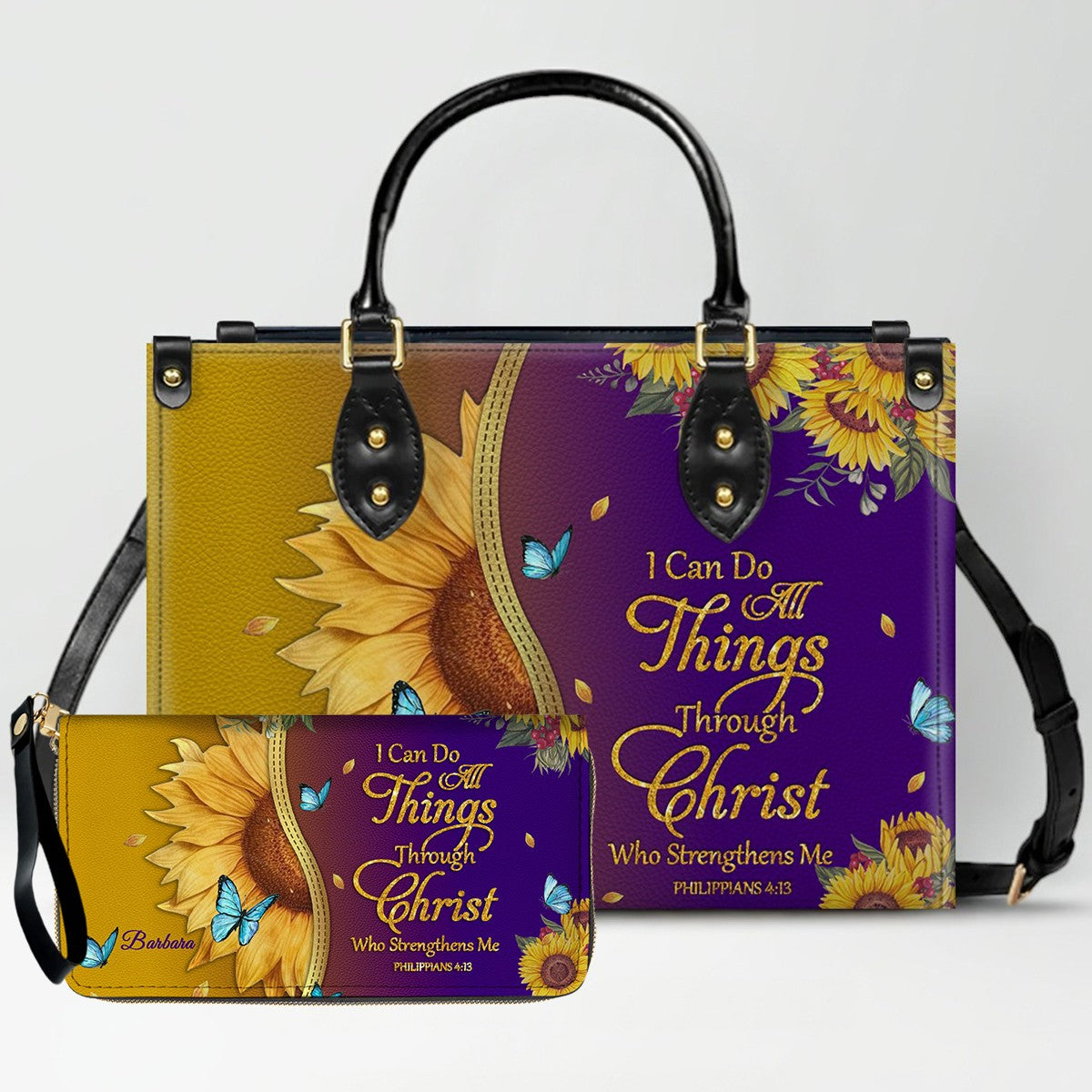 Personalized Christian Sunflower Handbag Set