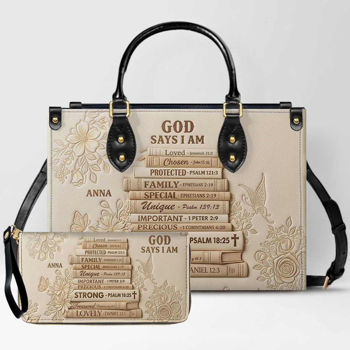 Personalized God Says I Am Leather Tote Bag