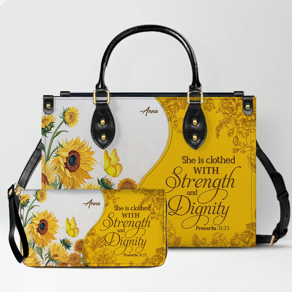 Personalized Sunflower Leather Handbag & Wallet