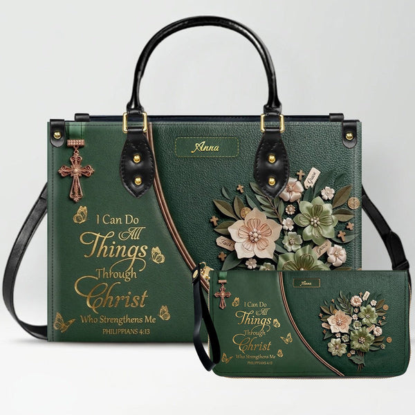 Personalized Christian Floral Leather Handbag