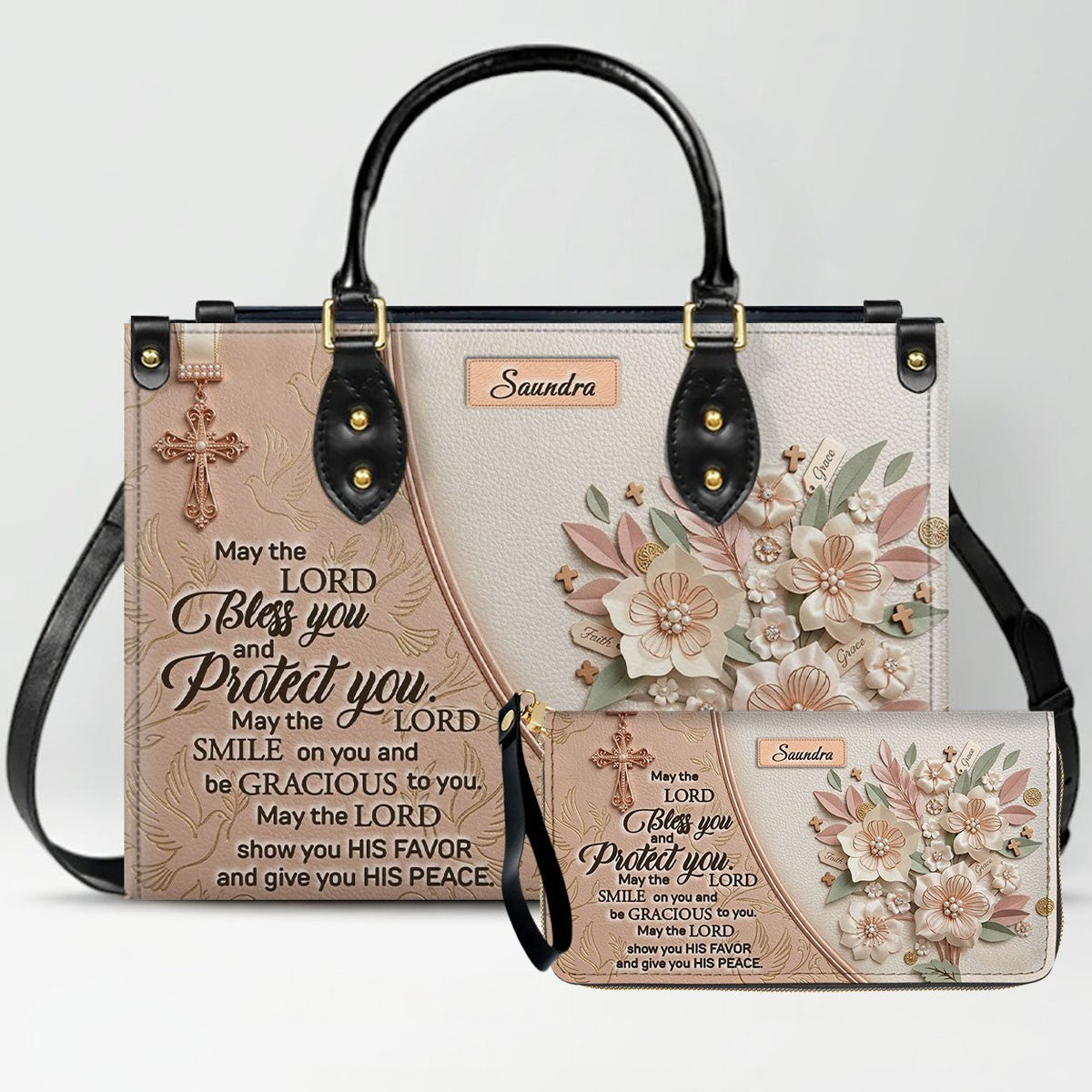 Personalized Beige Cross Handbag & Wallet Set