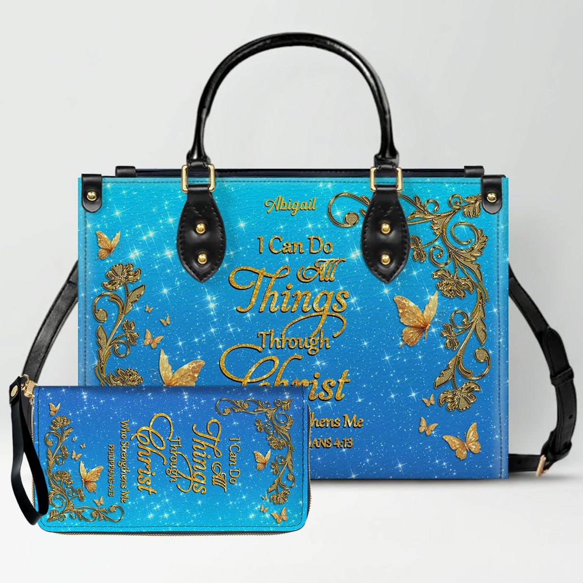"I Can Do All Things" Leather Tote & Wallet Set