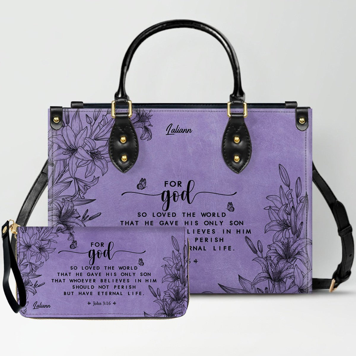 Personalized Purple Bible Verse Leather Handbag