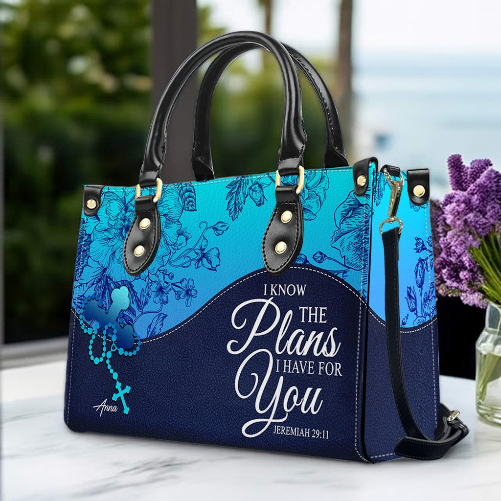 Personalized Sapphire Blue Christian Leather Handbag