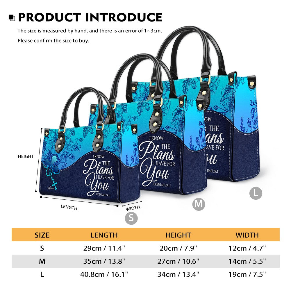 Personalized Sapphire Blue Christian Leather Handbag