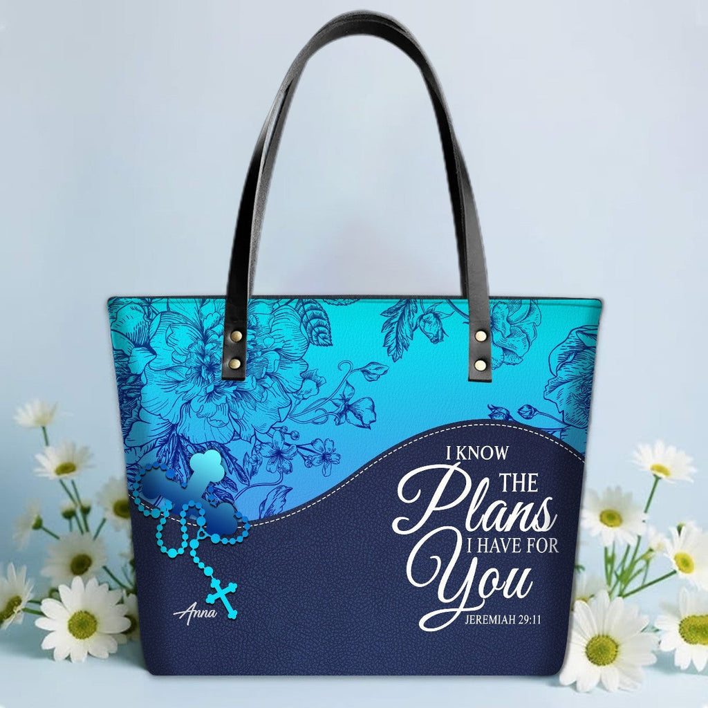 Custom Name Bible Verse Leather Tote Bag