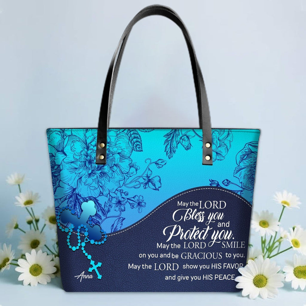 Custom Name Bible Verse Leather Tote Bag