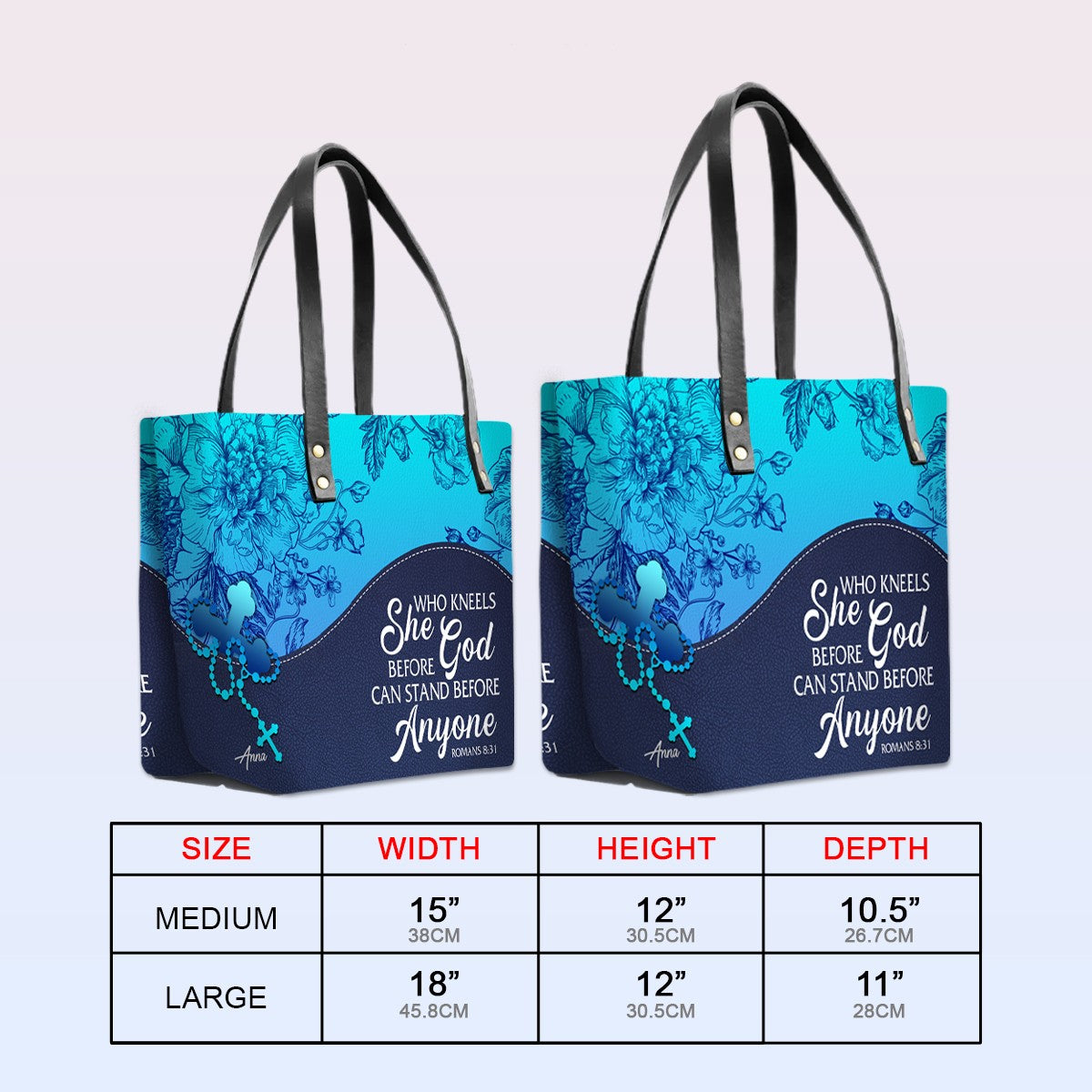 Custom Name Bible Verse Leather Tote Bag