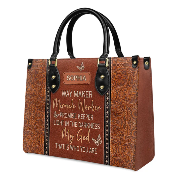Way Maker Miracle Worker Custom Leather Tote Bag