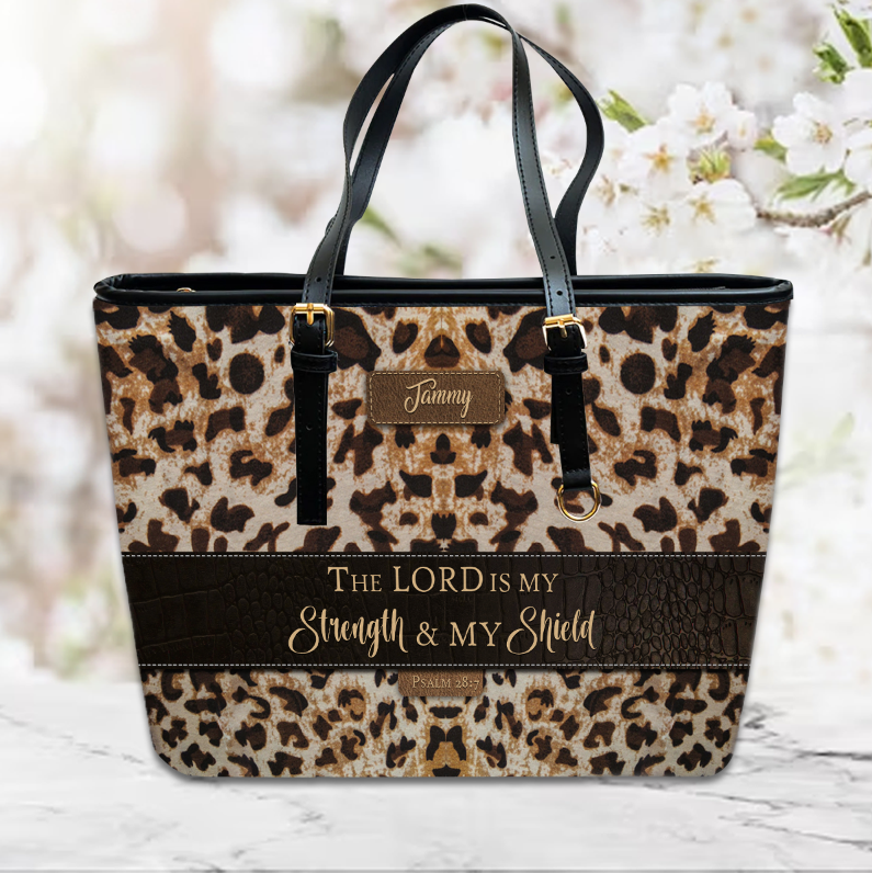 Psalm 28:7 Custom Christian Leather Tote Bag