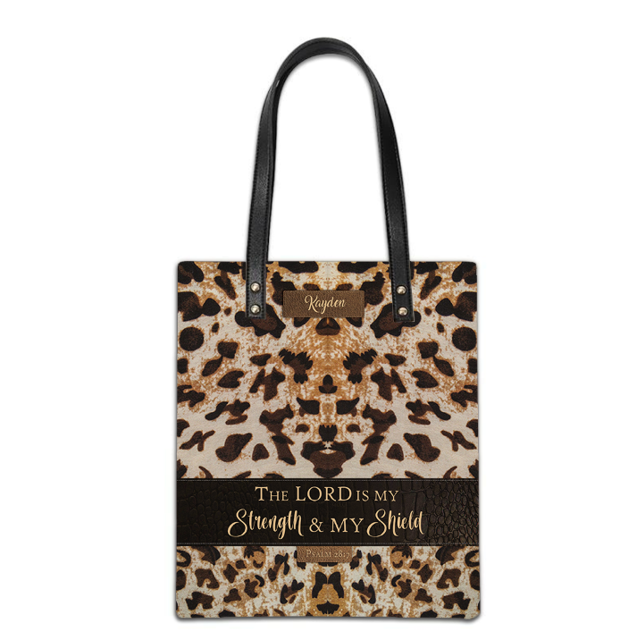 Psalm 28:7 Custom Christian Leather Tote Bag