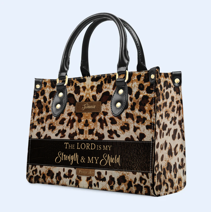 Psalm 28:7 Custom Christian Leather Tote Bag