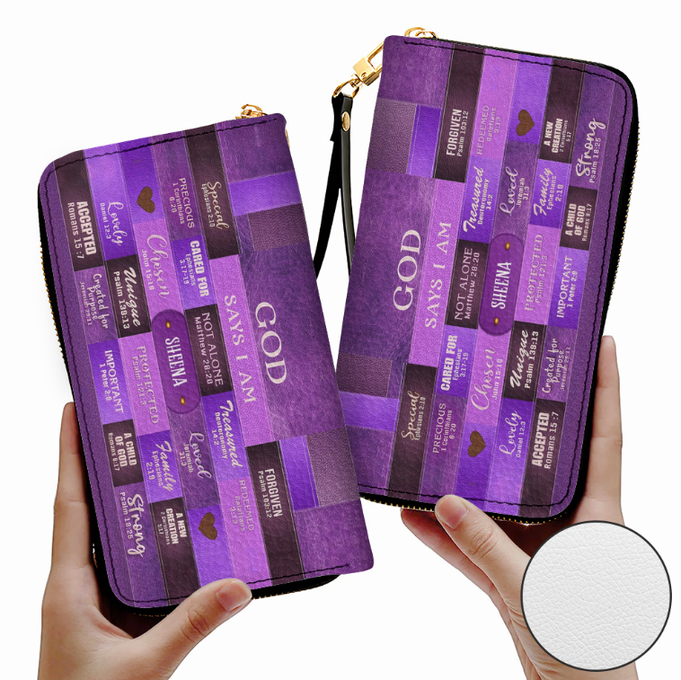 God Says You Are Personalized Purple Leather Tote