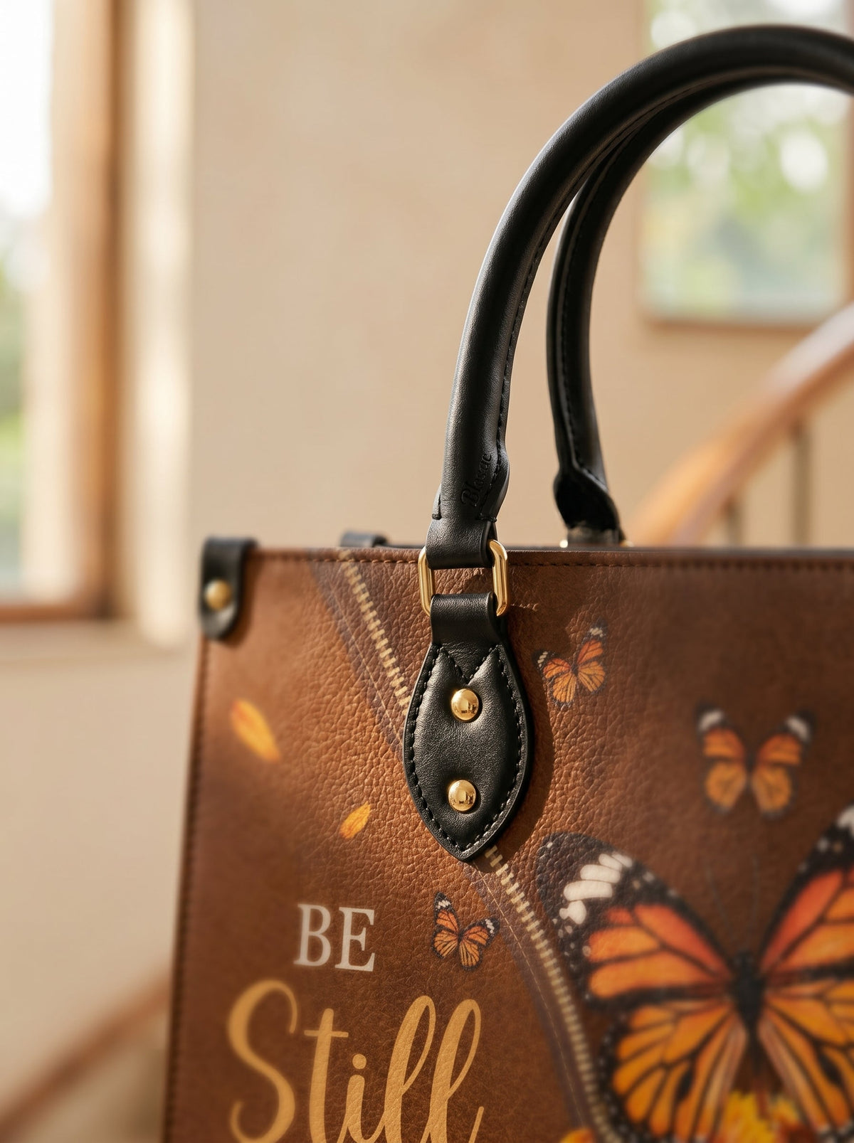 Serene Psalm 46:10 Leather Handbag