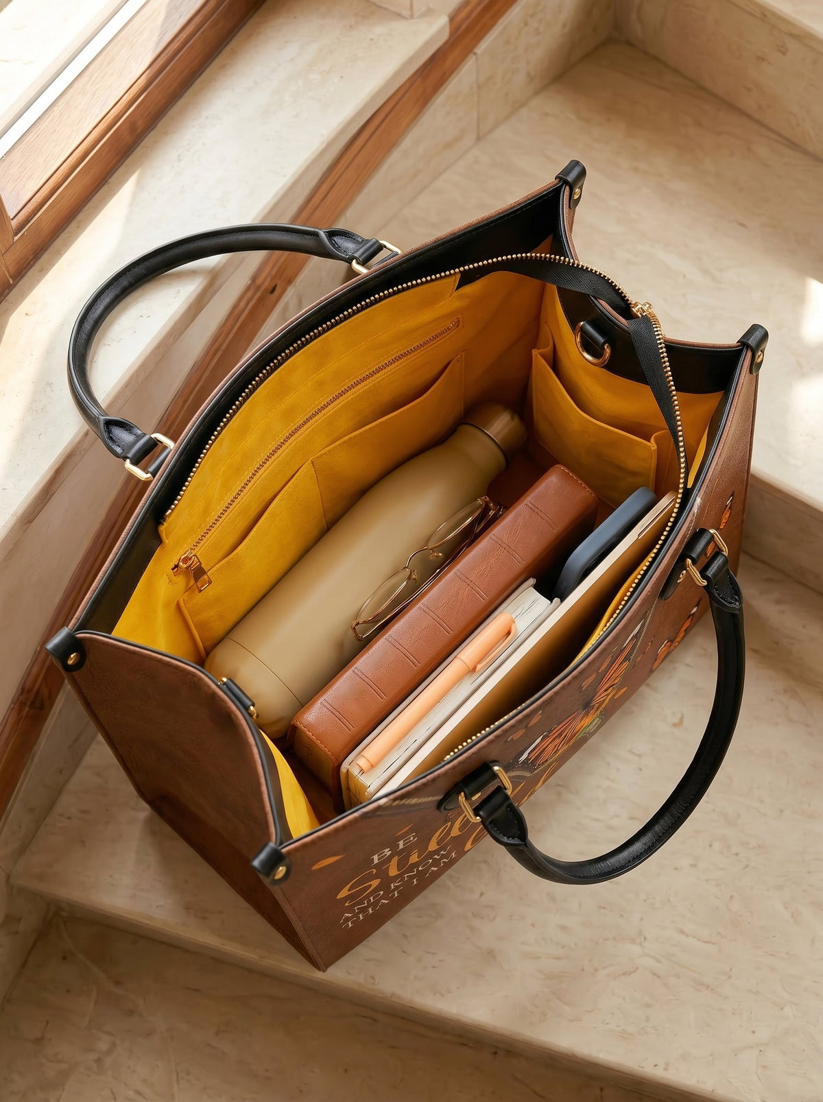 Serene Psalm 46:10 Leather Handbag