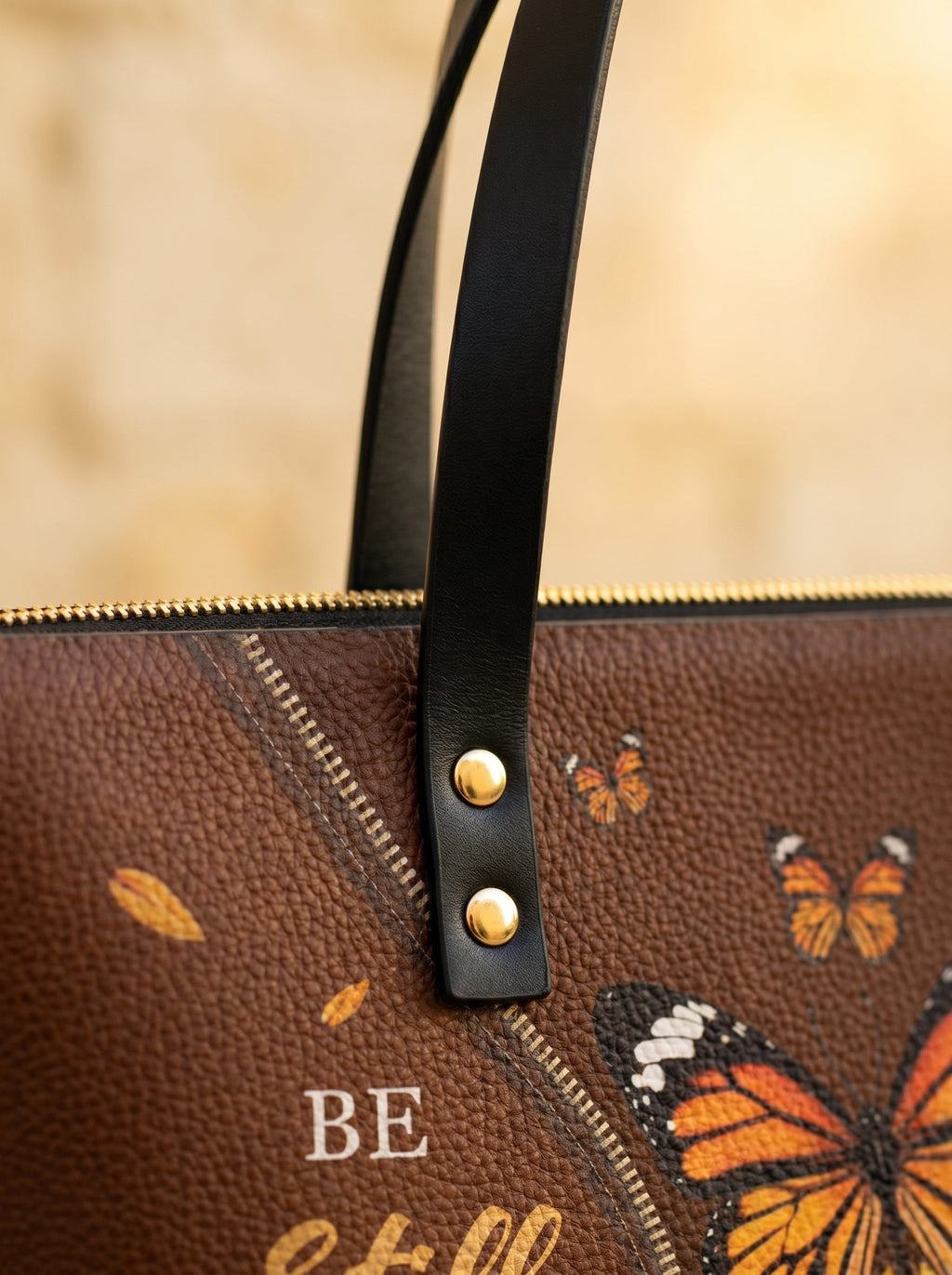 Serene Psalm 46:10 Leather Tote Bag