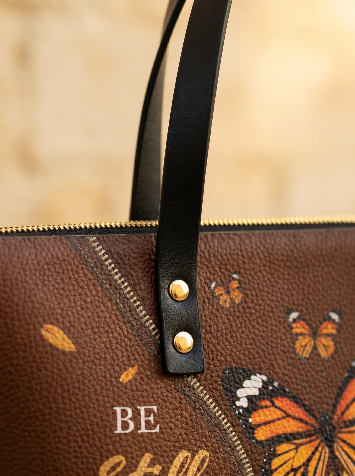 Serene Psalm 46:10 Leather Tote Bag
