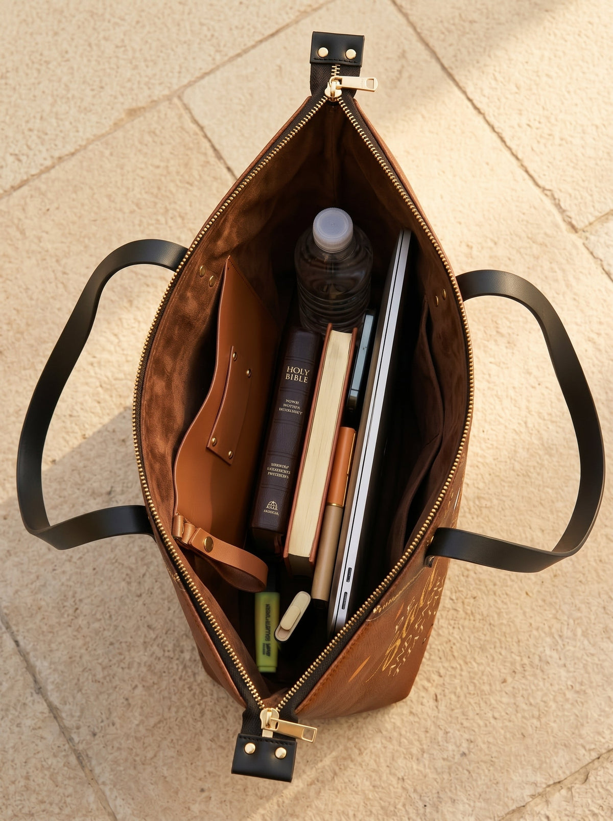 Serene Psalm 46:10 Leather Tote Bag