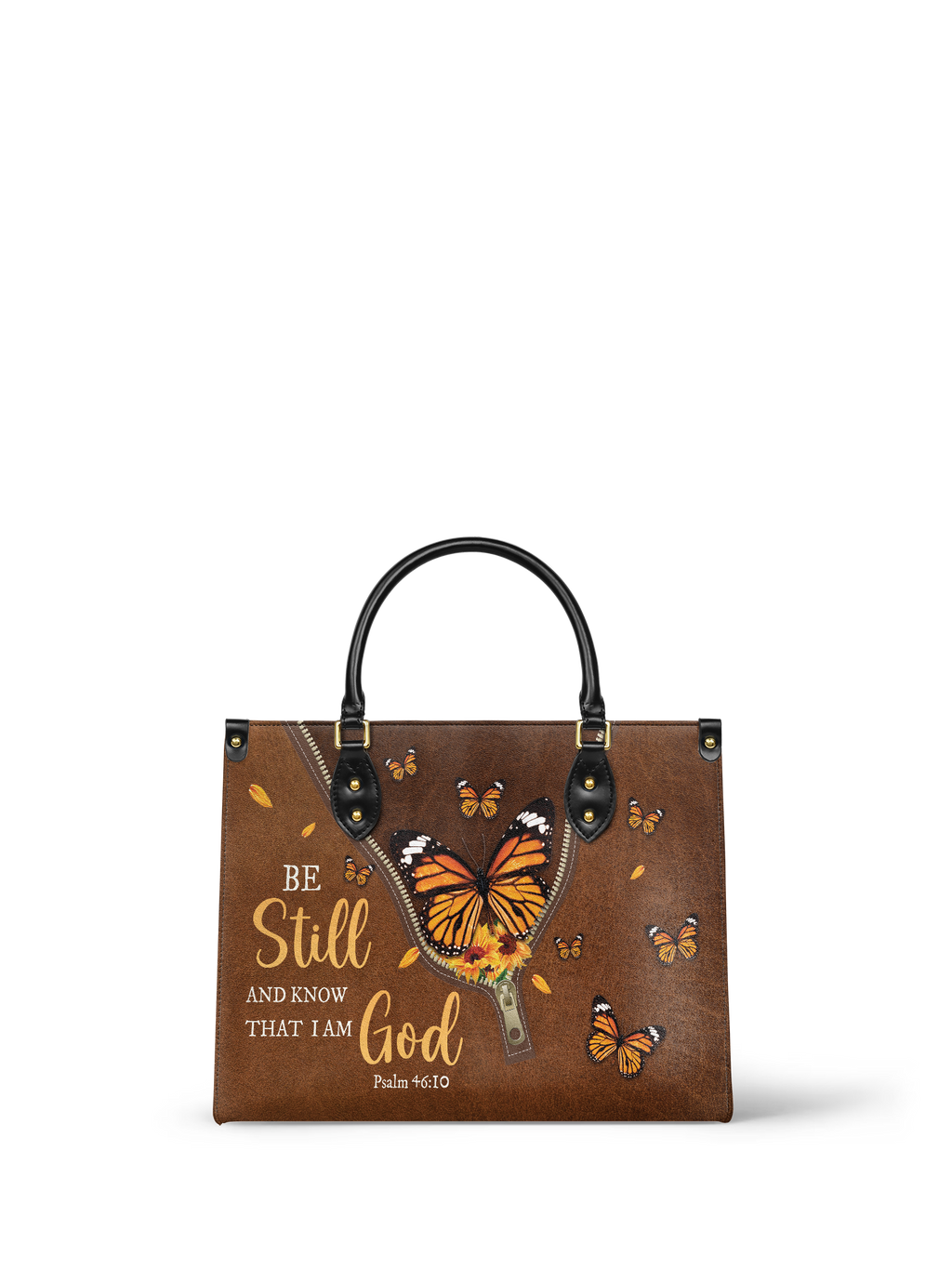 Serene Psalm 46:10 Leather Handbag