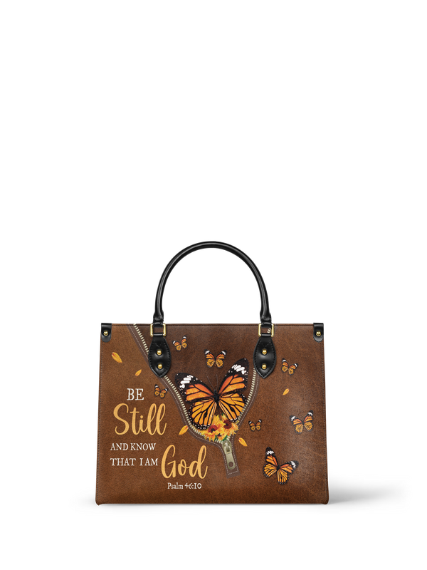 Serene Psalm 46:10 Leather Handbag