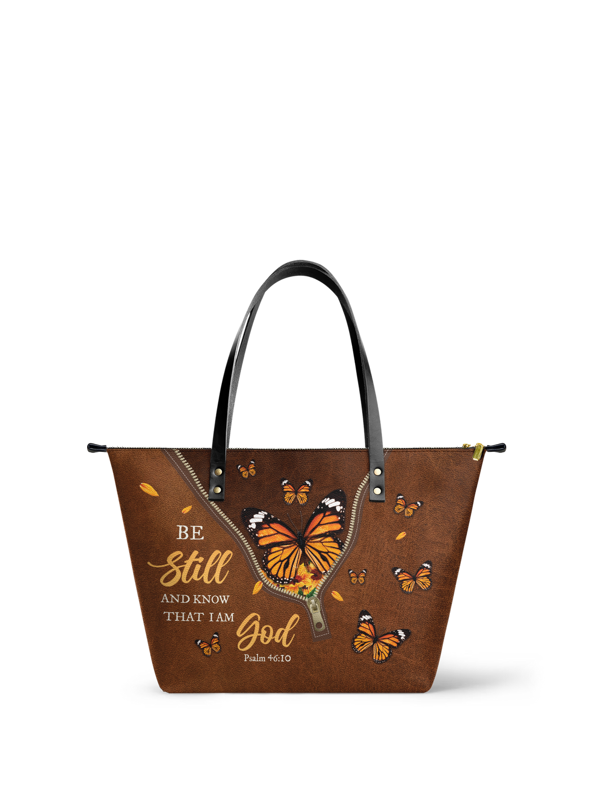 Serene Psalm 46:10 Leather Tote Bag