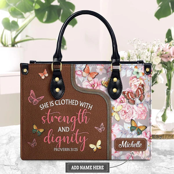 Strength & Dignity Butterfly Leather Handbag