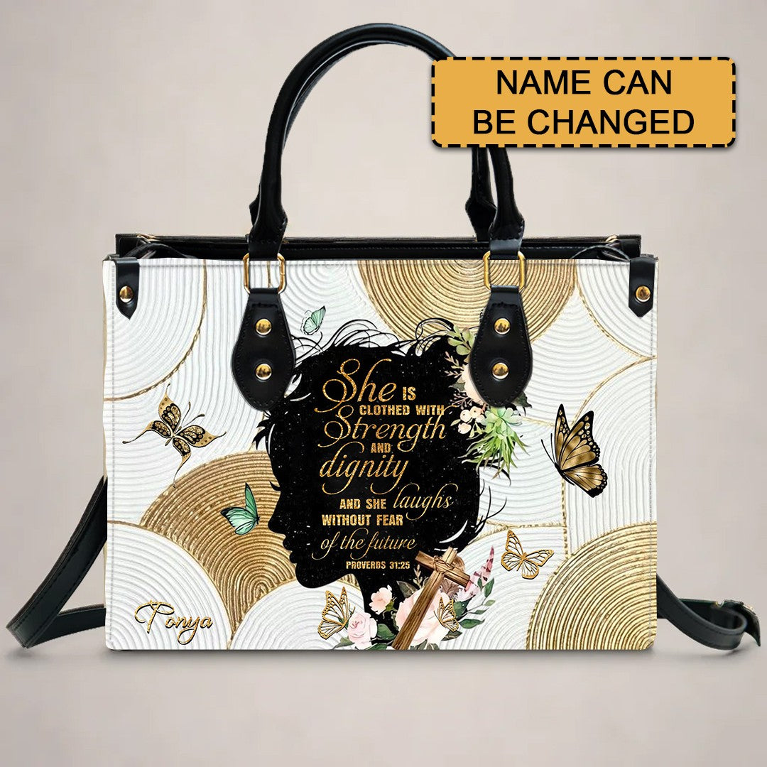 Personalized Proverbs 31:25 Faith Tote Bag