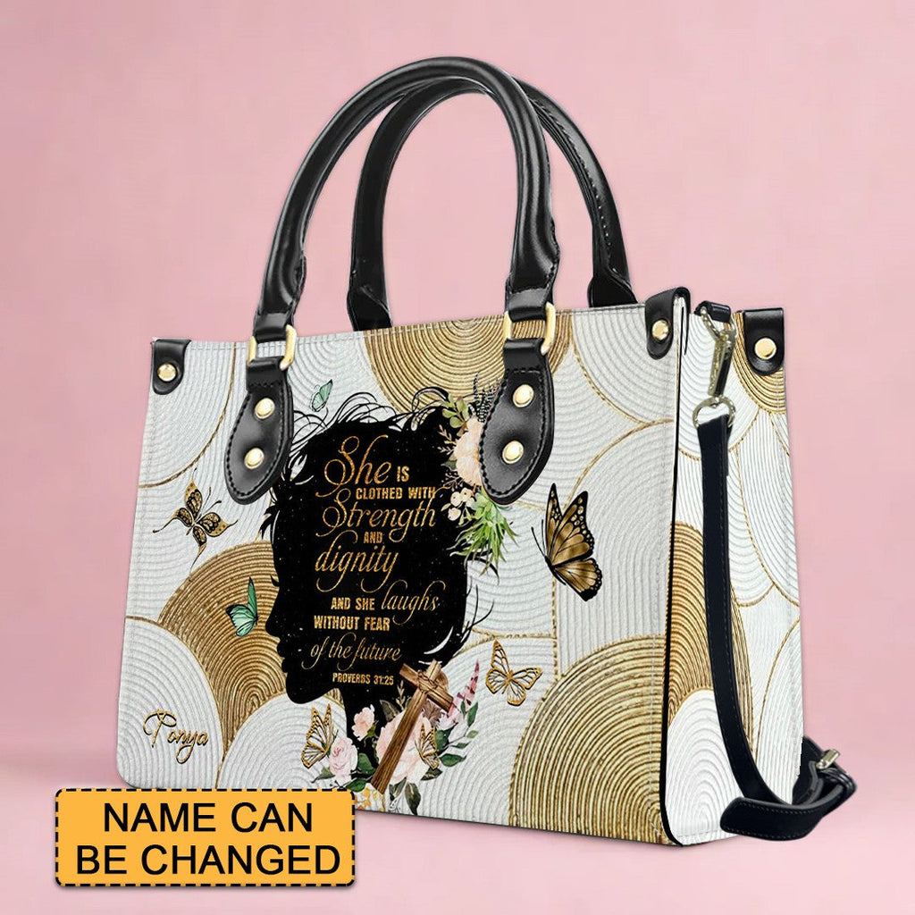 Personalized Proverbs 31:25 Faith Tote Bag