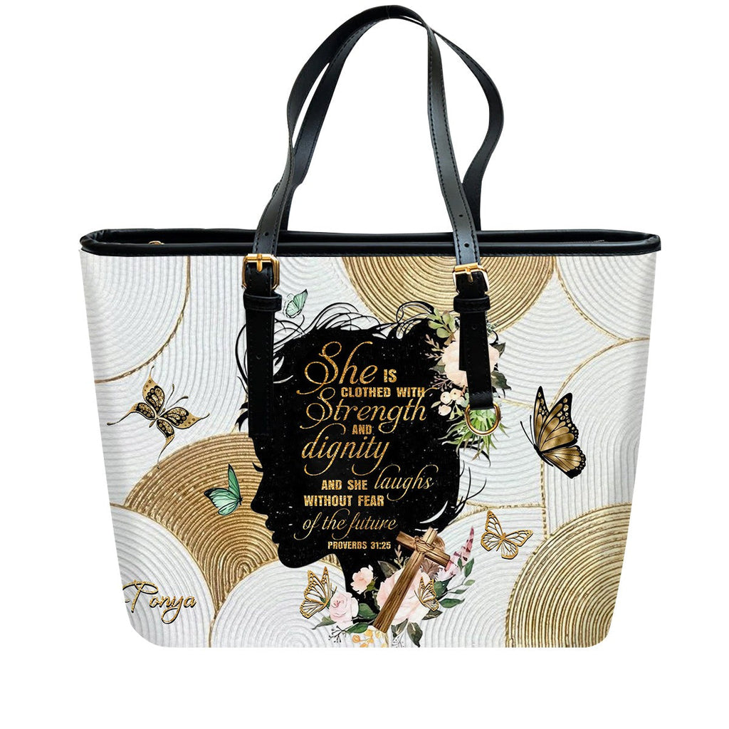 Personalized Proverbs 31:25 Faith Tote Bag