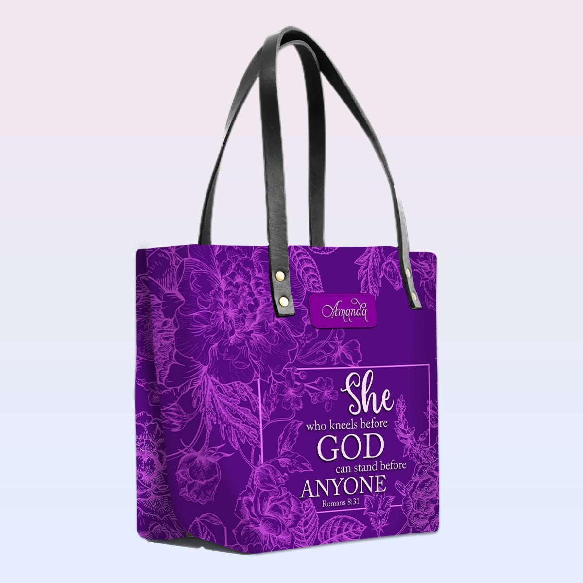 Personalized Bible Verse Leather Tote Bag