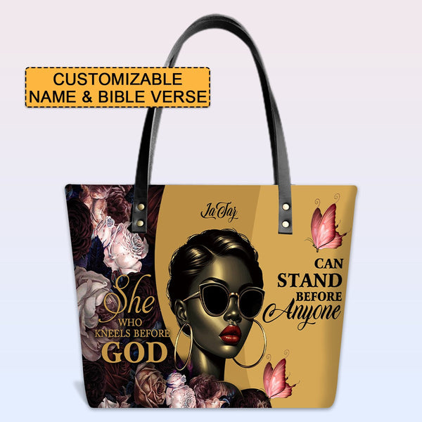 Personalized Bible Verse Leather Tote Bag
