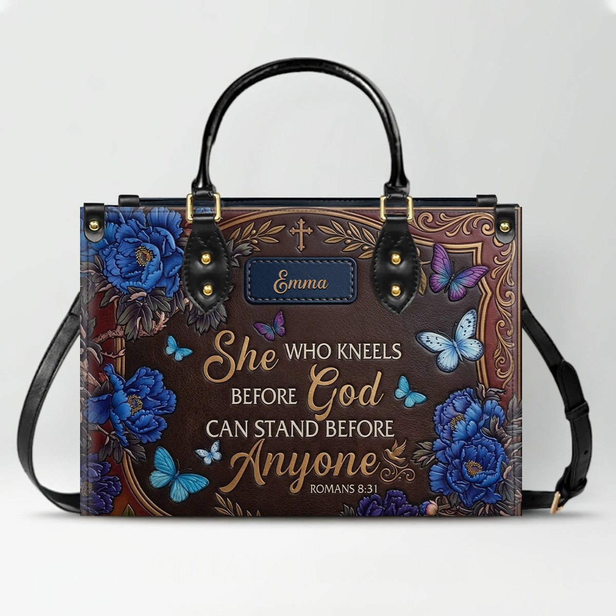 Personalized She Who Kneels Leather Handbag