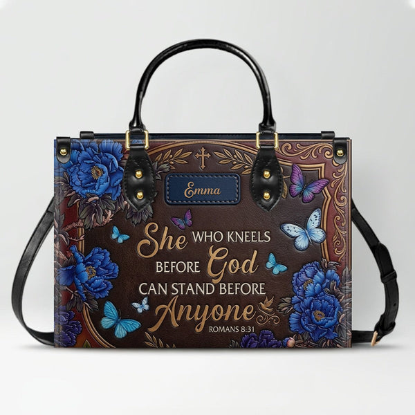 Personalized She Who Kneels Leather Handbag