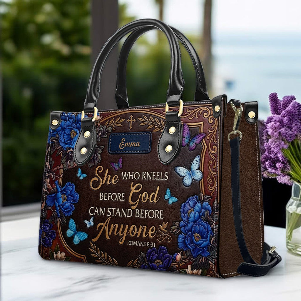 Personalized She Who Kneels Leather Handbag