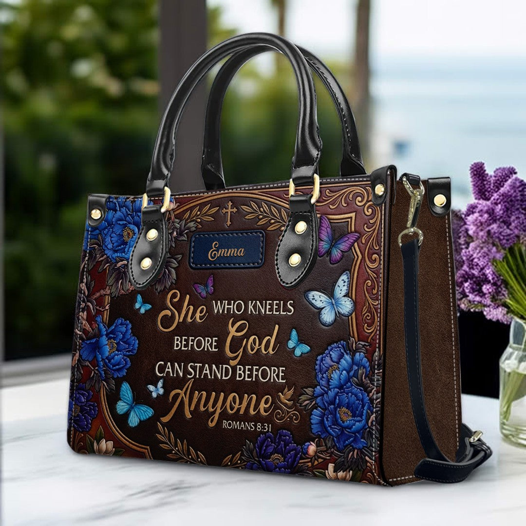 Personalized She Who Kneels Leather Handbag