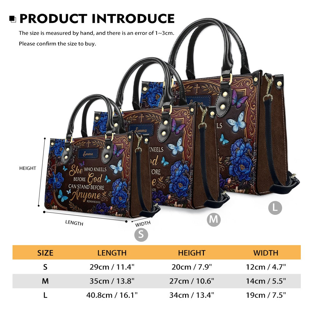 Personalized She Who Kneels Leather Handbag