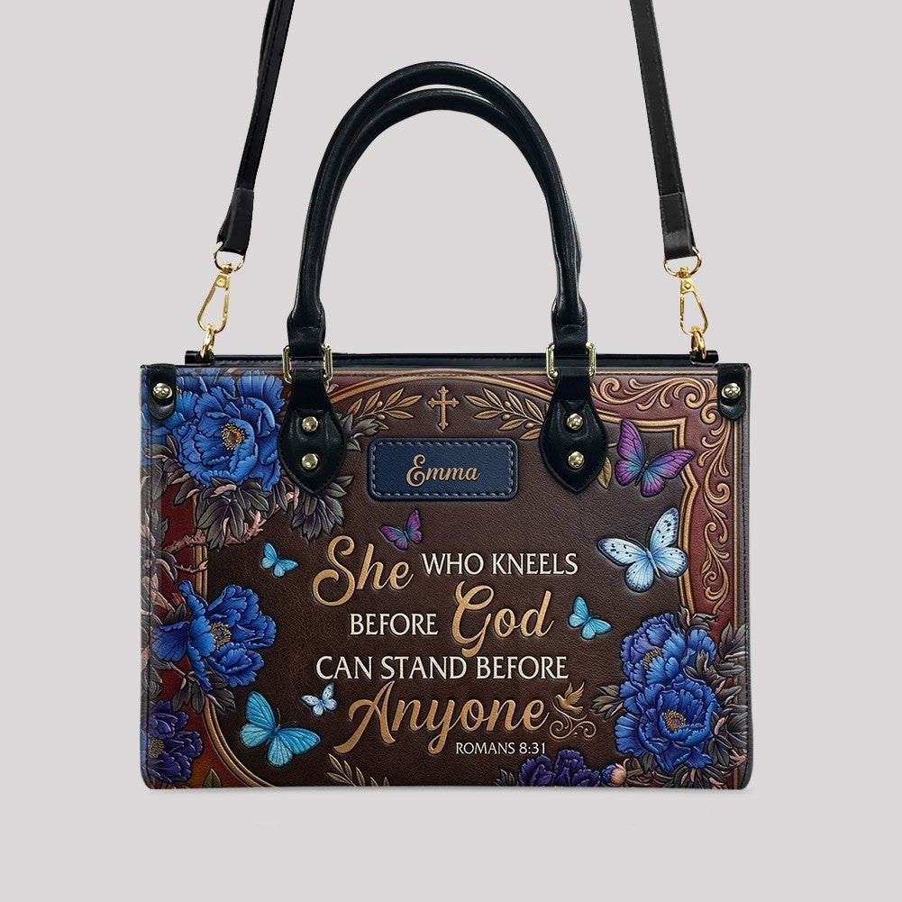 Personalized She Who Kneels Leather Handbag