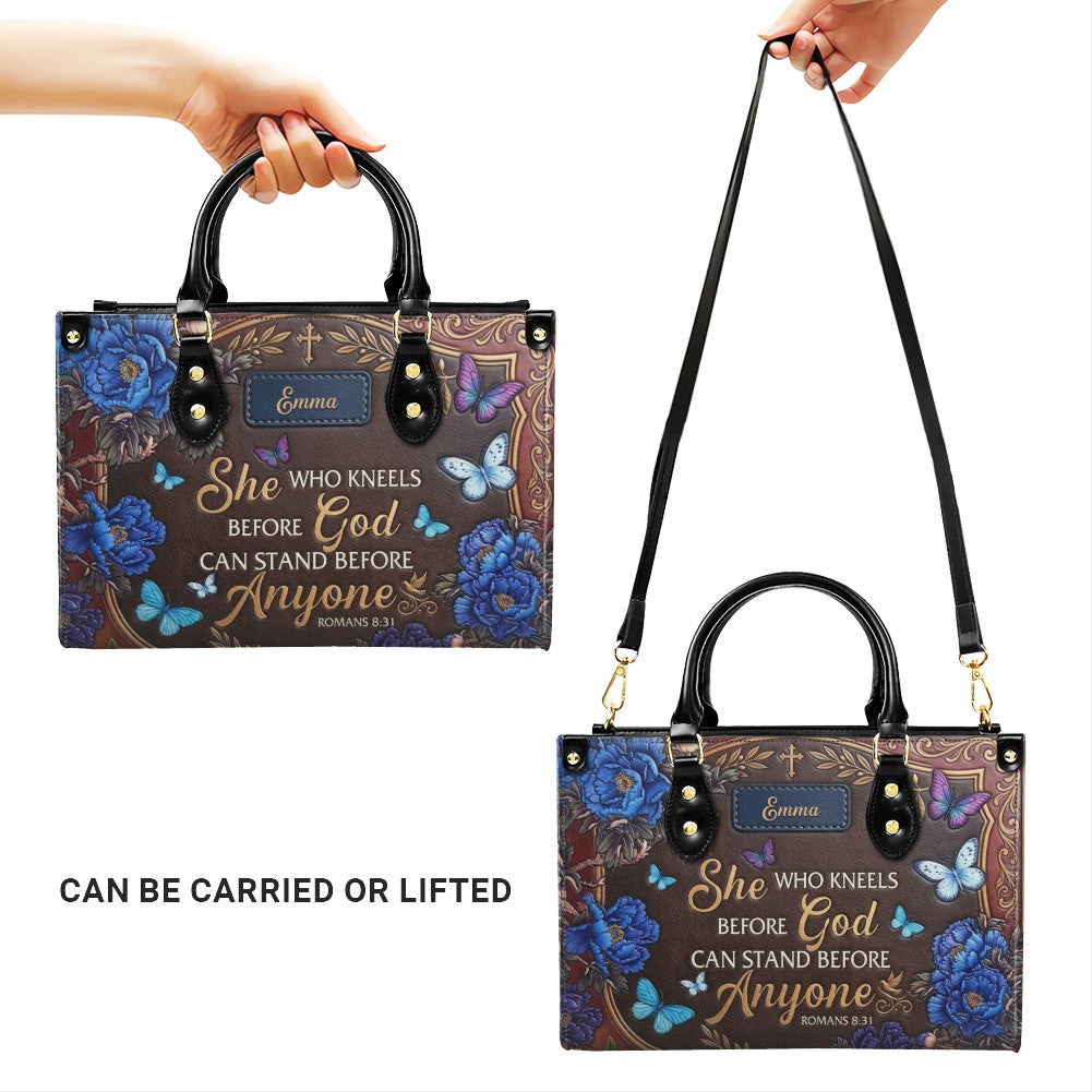 Personalized She Who Kneels Leather Handbag