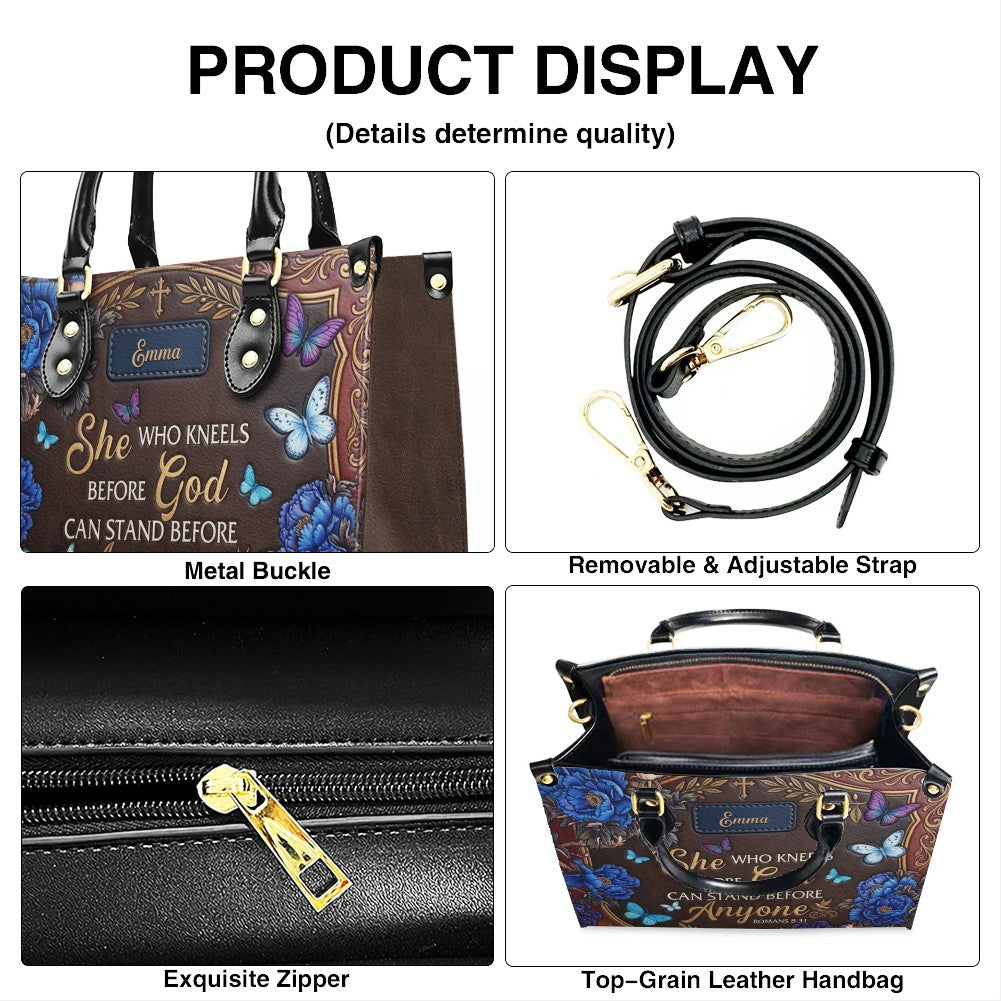 Personalized She Who Kneels Leather Handbag