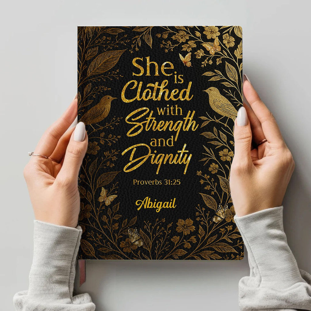 Personalized "Clothed With Strength" Leather Journal