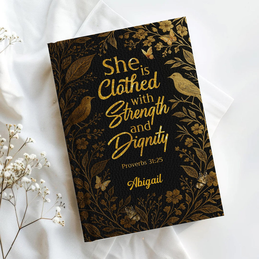 Personalized "Clothed With Strength" Leather Journal
