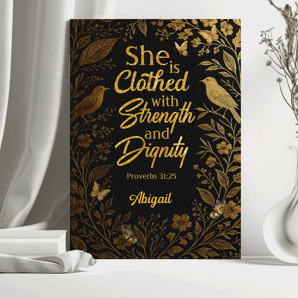 Personalized "Clothed With Strength" Leather Journal