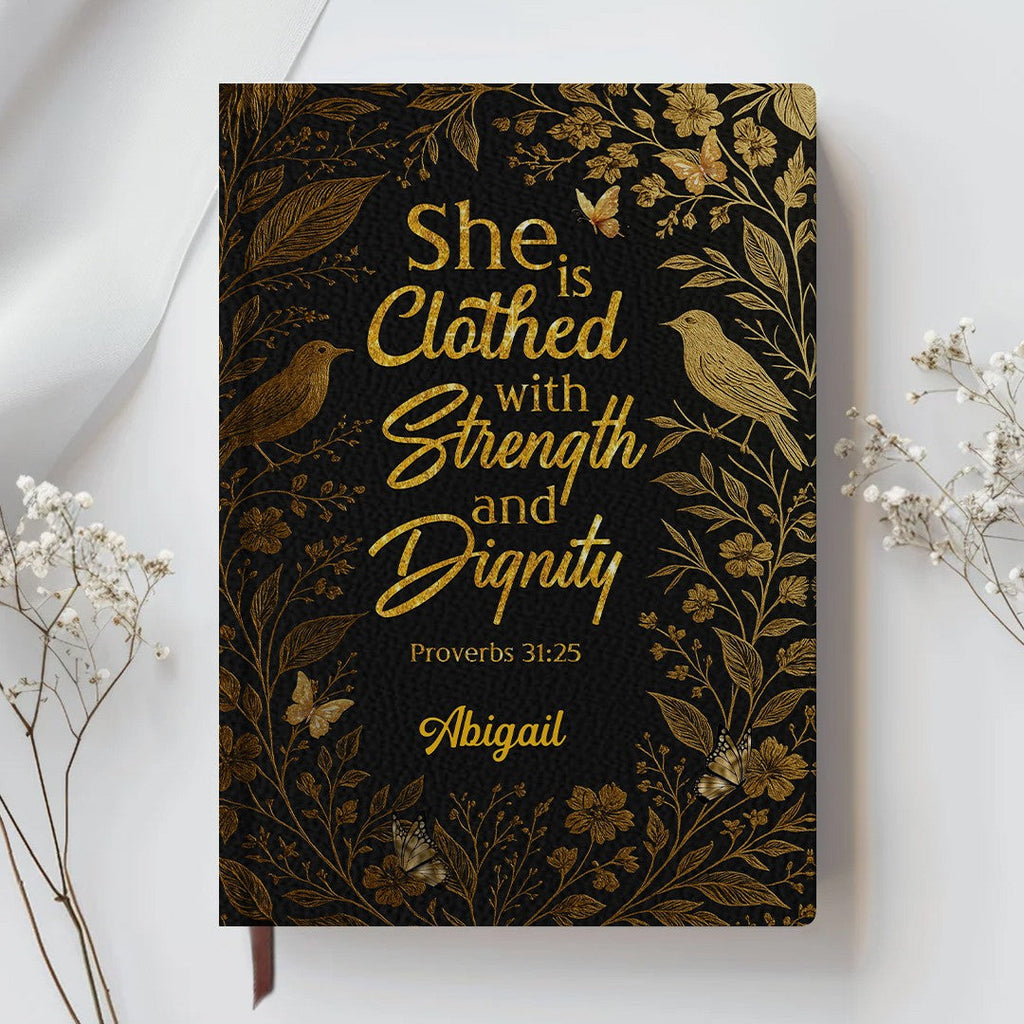 Personalized "Clothed With Strength" Leather Journal