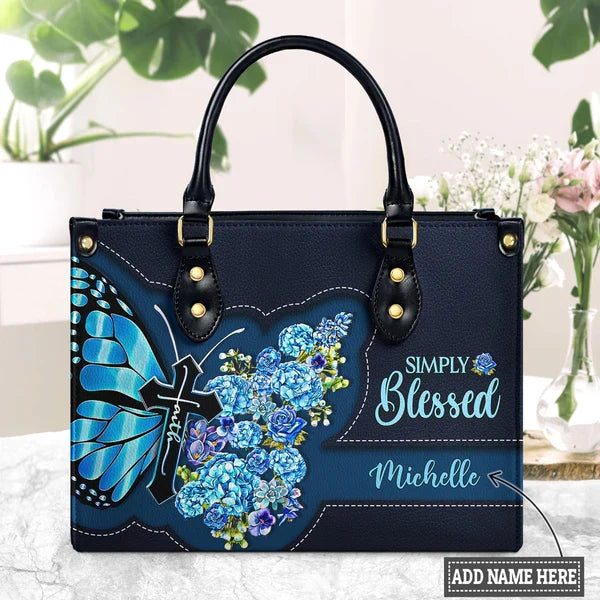 Simply Blessed Blue Butterfly Leather Handbag