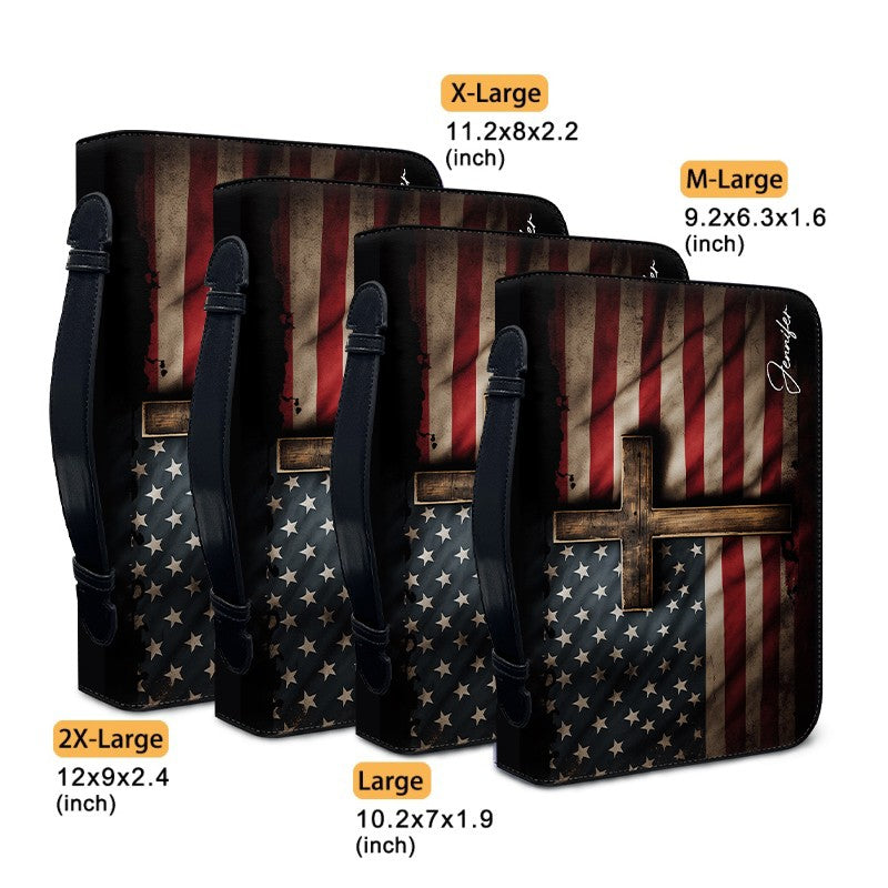 Personalized American Flag & Cross Bible Cover