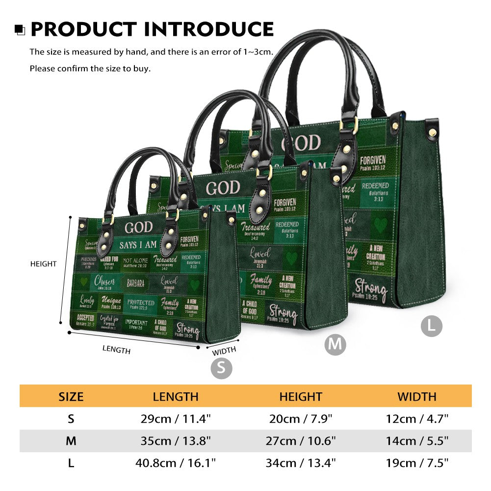 Personalized God Says I Am Green Leather Handbag
