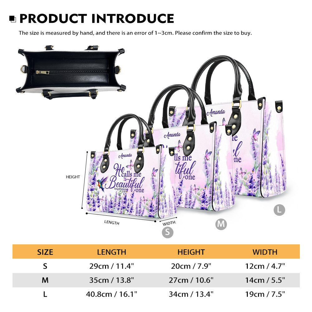 Personalized Lavender Scripture Leather Handbag